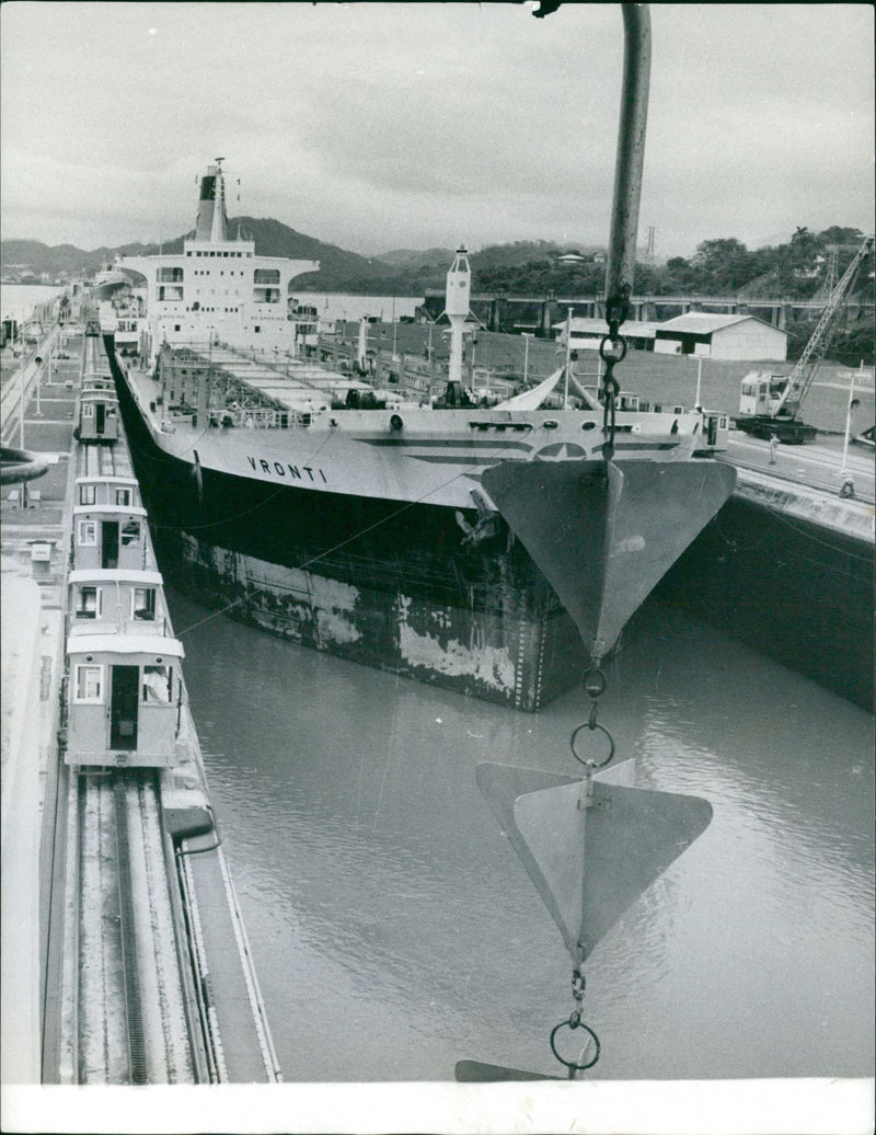 The large Greek ship Vronti crosses the Panama Canal - Vintage Photograph
