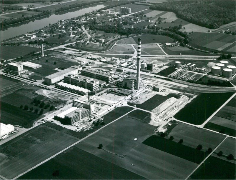Switzerland. Aerial view. F. Hoffman-La Roche & Cie SA in Basel - Vintage Photograph