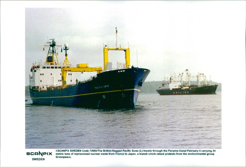 The British-flagged Pacific Swan passes through the Panama Canal - Vintage Photograph