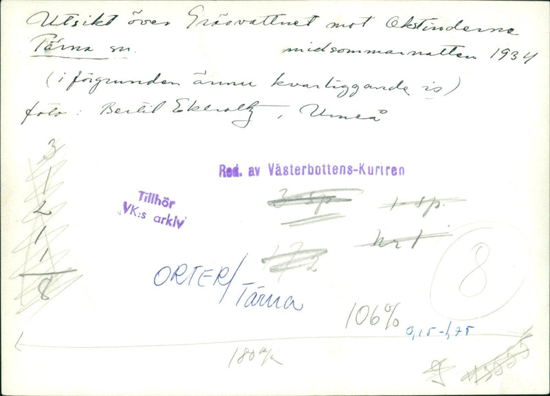 JARNA GAMLA BILDS TANABE KANTA PROOVATTT MOT VASTERBOTTENS TARNA EIKT - Vintage Photograph