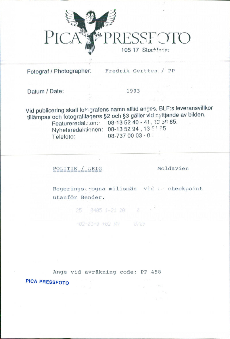 Loyal militiamen at a checkpoint outside Bender, Moldova - Vintage Photograph