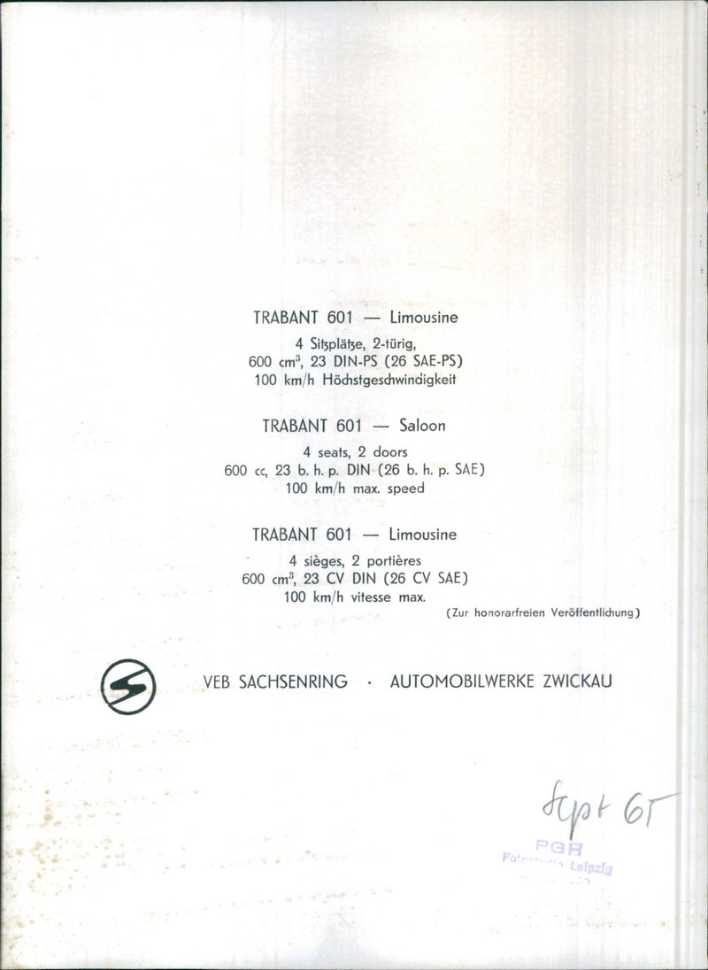 Veb Sachsenring Trabant 601 - Vintage Photograph