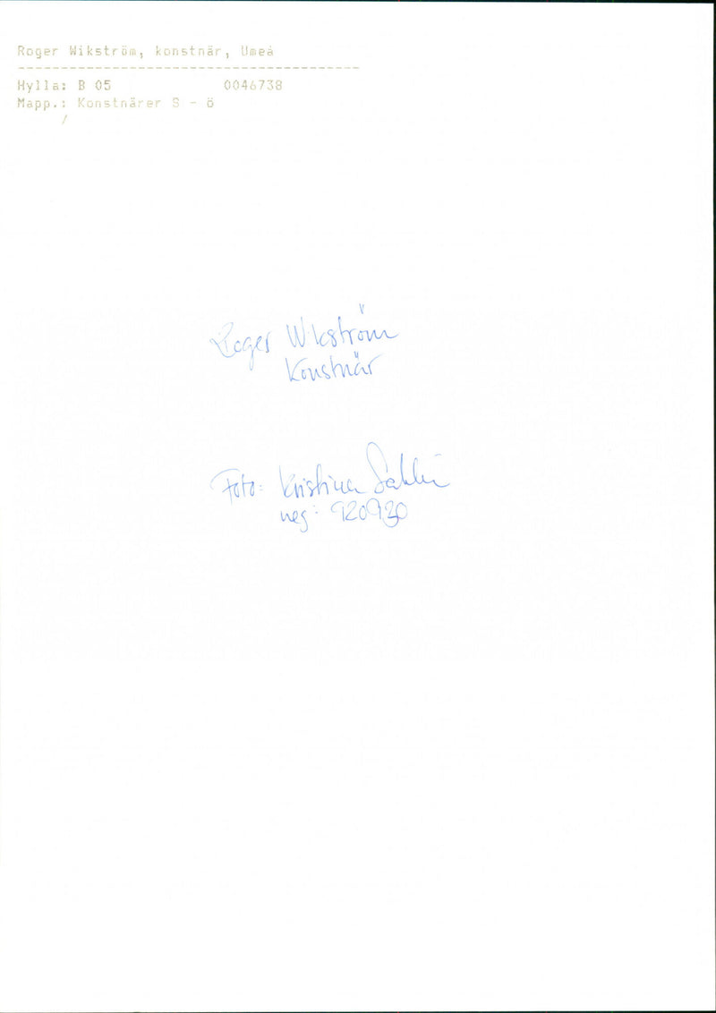 ARTISTS SHELF WIKSTROM STUDENTS KRISTINA WESTROM ART SAHLIN NEG FOLDER UME - Vintage Photograph