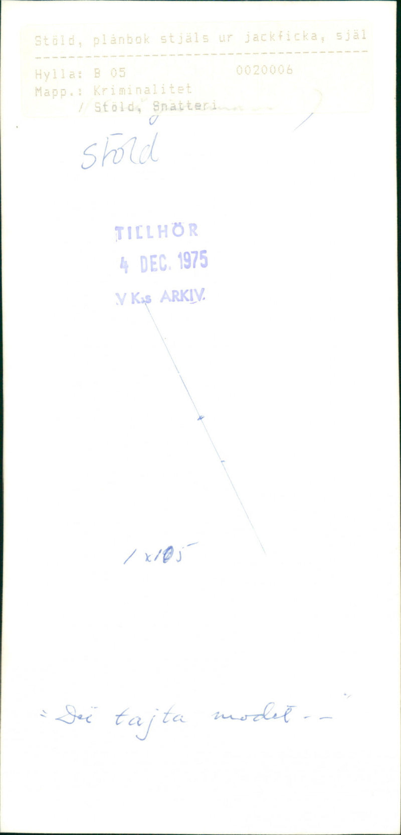 1975 STOLD SHELF ARCHIVE CASE STEALS DAY PLANBOOK JACKET SHAWL SHOLD MODEL - Vintage Photograph