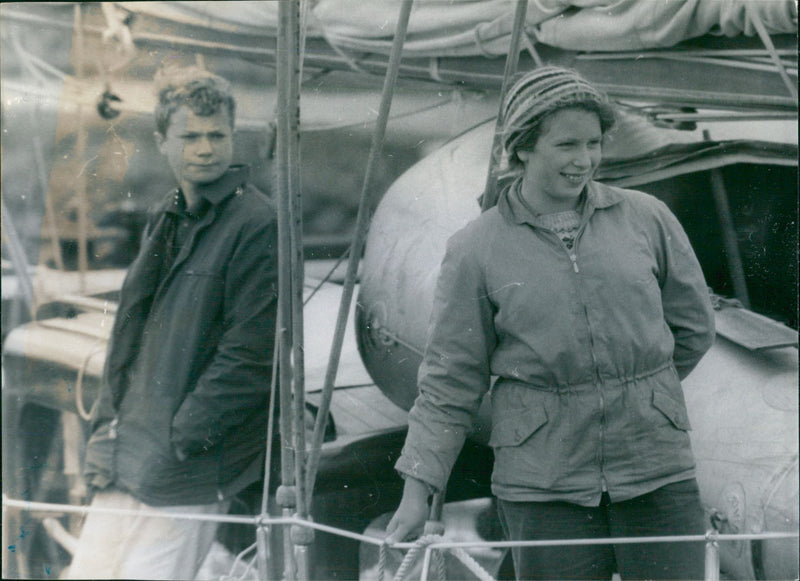 Swedish Crown Prince Carl Gustaf aboard the yacht "Bloodhound" together with Princess Anne - Vintage Photograph