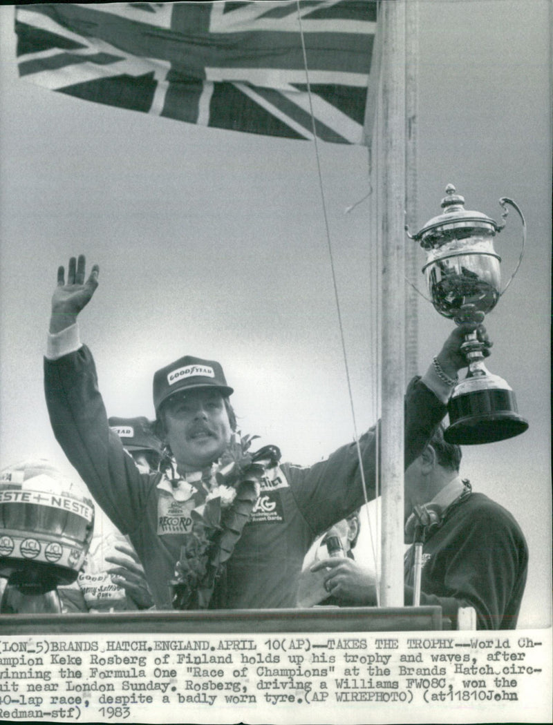 Keke Rosberg with the World Cup trophy in Brands Hatch - Vintage Photograph