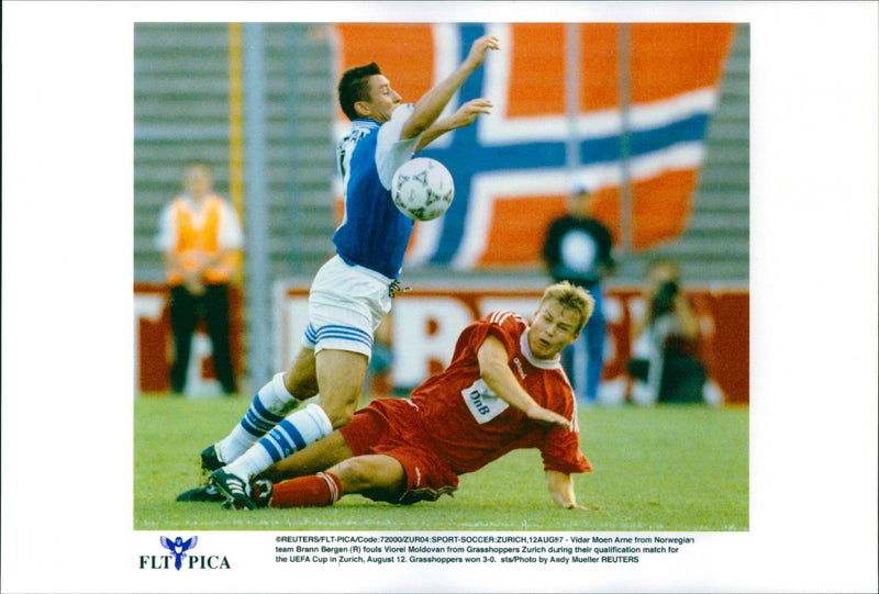 Vidar Moen Arne from Brann Bergen and Viorel Moldovan from Grasshoppers Zurich - Vintage Photograph