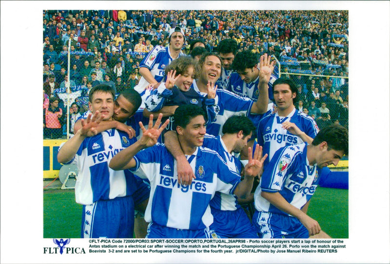 Porto football team celebrates victory in the 1998 Portuguese Championships - Vintage Photograph