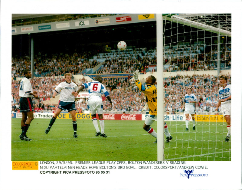 Bolton Wanderers v Reading. Mixu Paatelainen scores Bolton's 3rd goal - Vintage Photograph