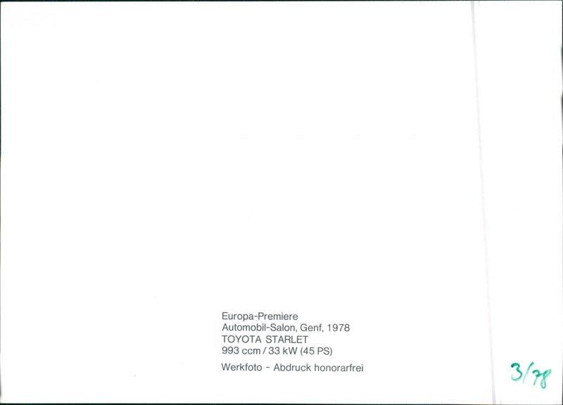 TOYOTA STARLET 993 - Vintage Photograph