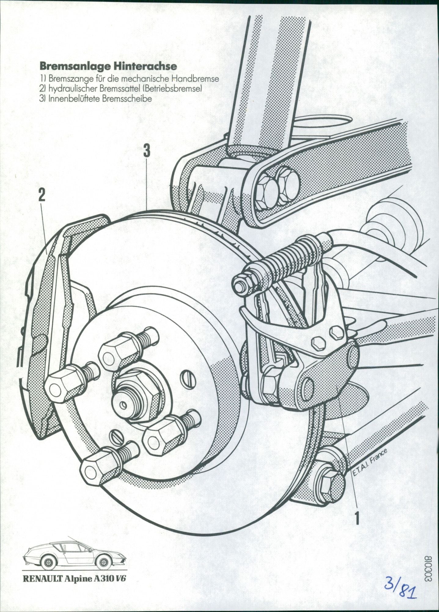 1981 Renault Alpine A310 V6 Brake system rear axle. - Vintage Photogra