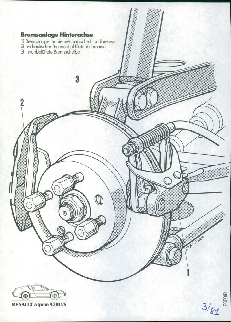 1981 Renault Alpine A310 V6 Brake system rear axle. - Vintage Photograph