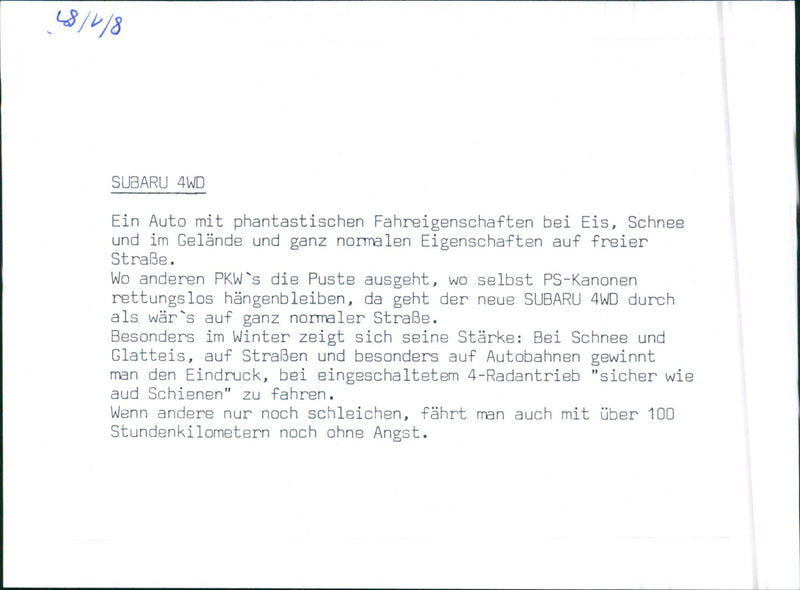 Subaru 4WD - Vintage Photograph