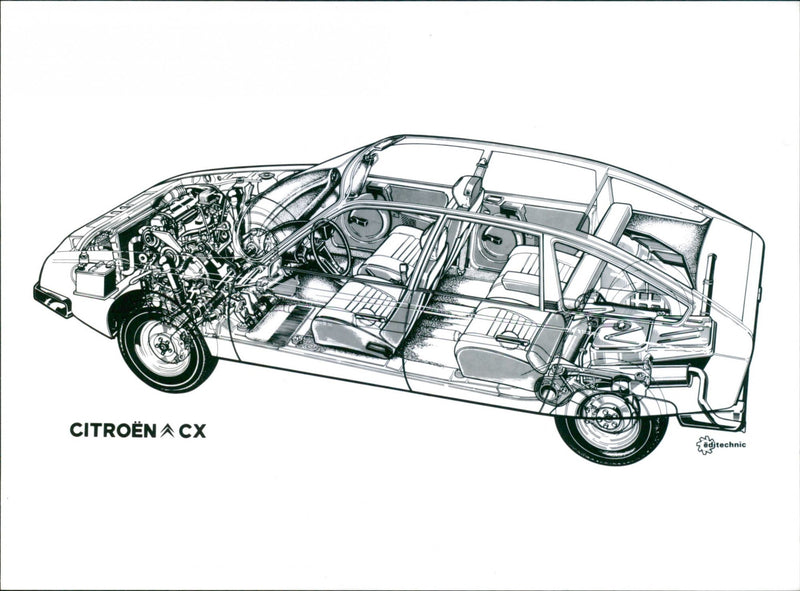 Technical drawing of 1974 Citroen CX - Vintage Photograph