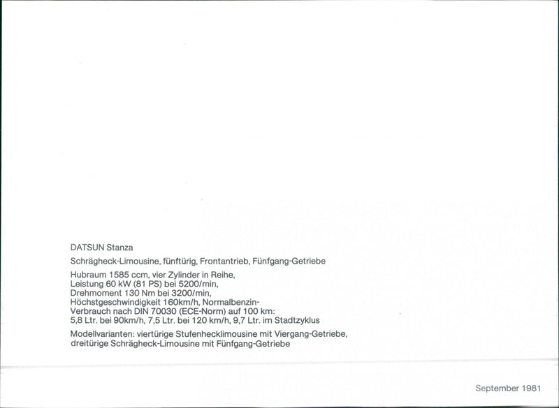 1981 Datsun Stanza Hatchback Sedan - Vintage Photograph