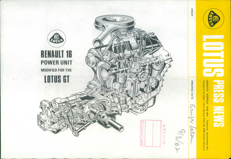1967 Lotus GT Engine - Vintage Photograph