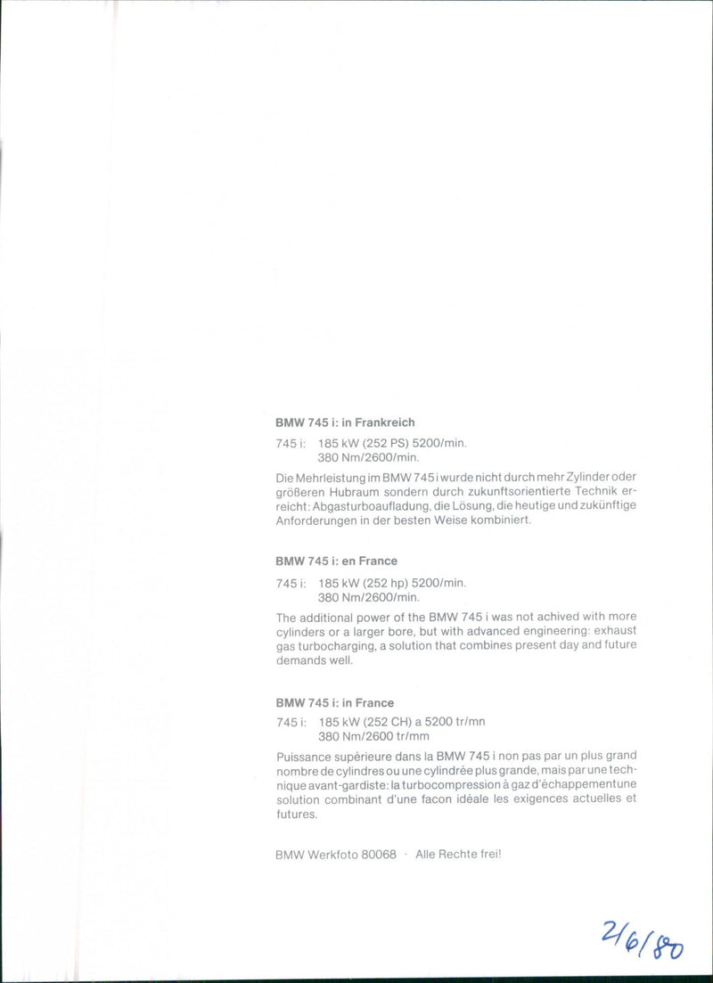 1980 BMW 745i - Vintage Photograph
