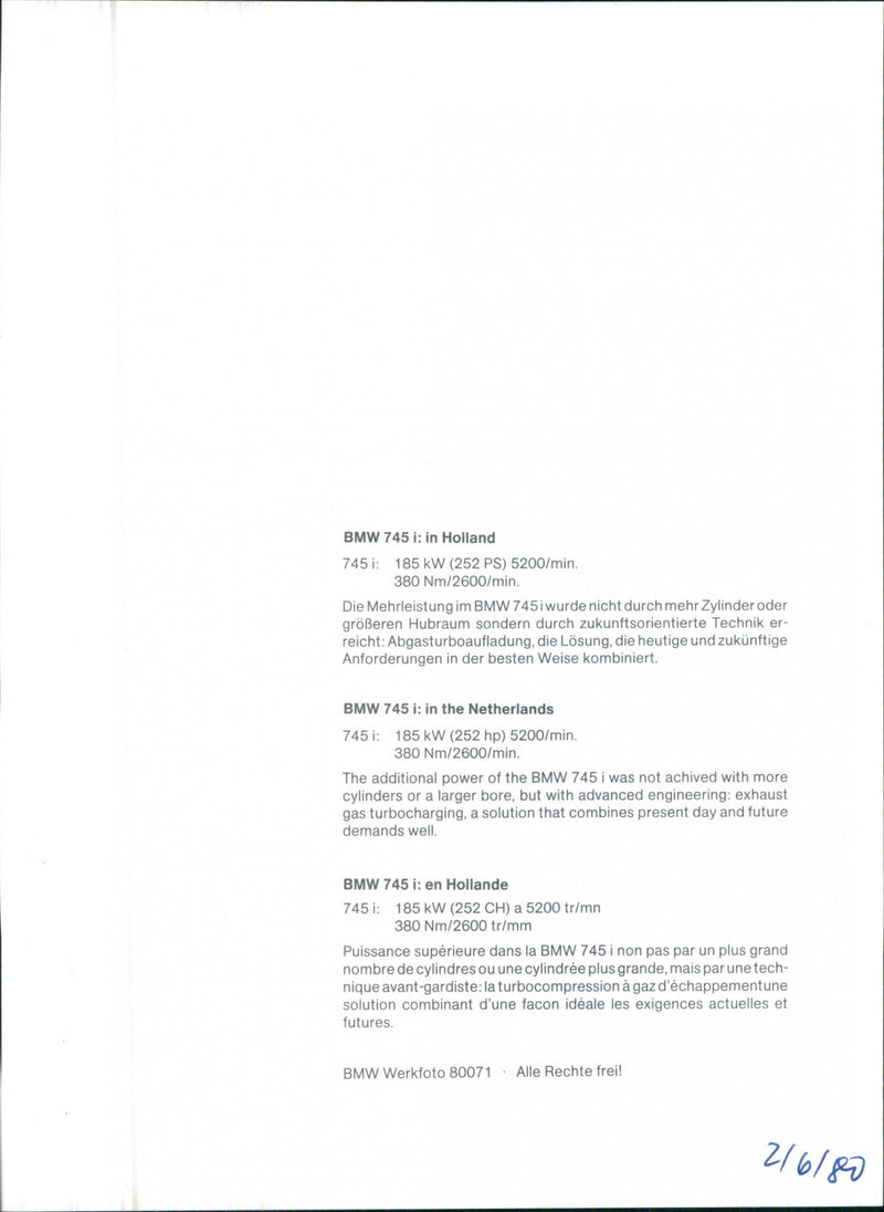1980  BMW 745i - Vintage Photograph