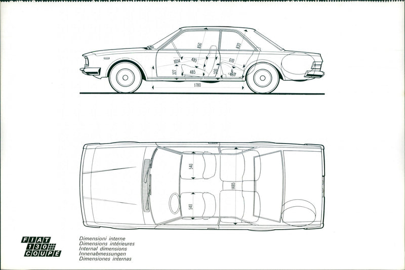 Fiat 130 Coupe Internal Dimensions - Vintage Photograph