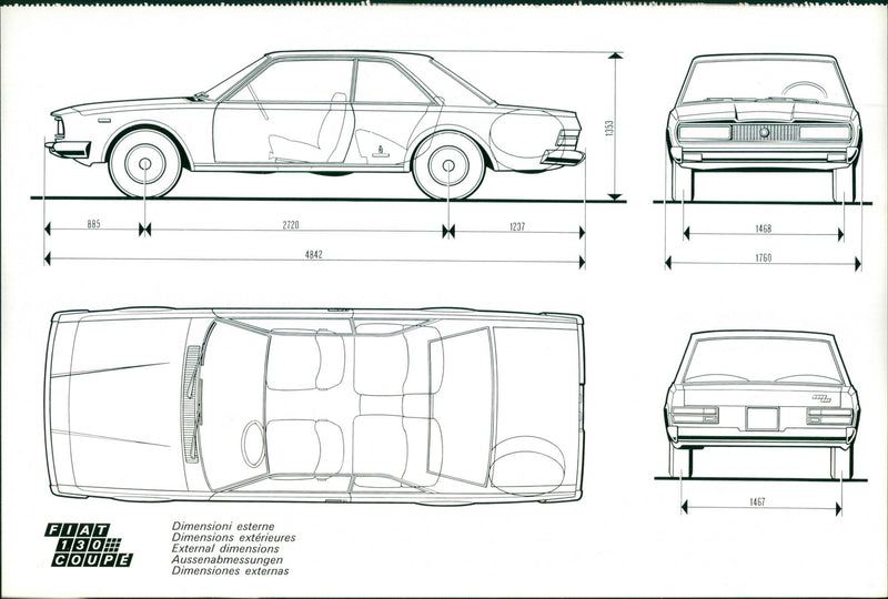 Fiat 130 Coupe External Dimensions - Vintage Photograph