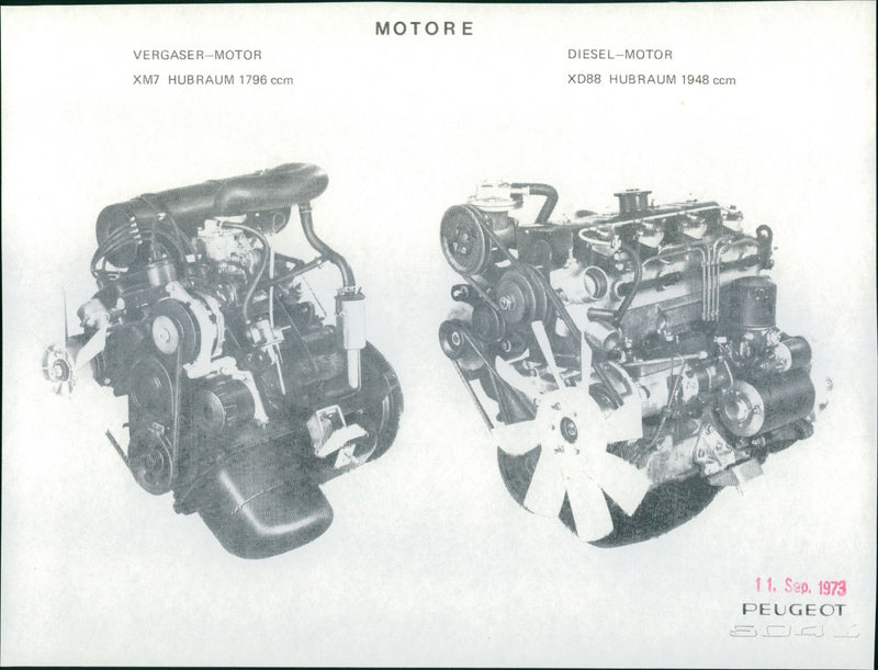 Peugeot 504 L Engines - Vintage Photograph