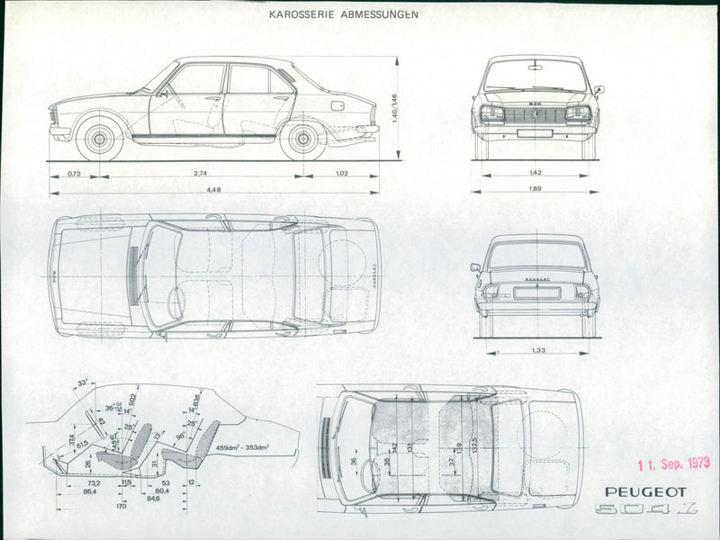 Peugeot 504 L body dimensions - Vintage Photograph