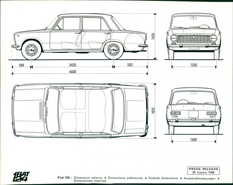 1966 Fiat 124 Dimensions - Vintage Photograph