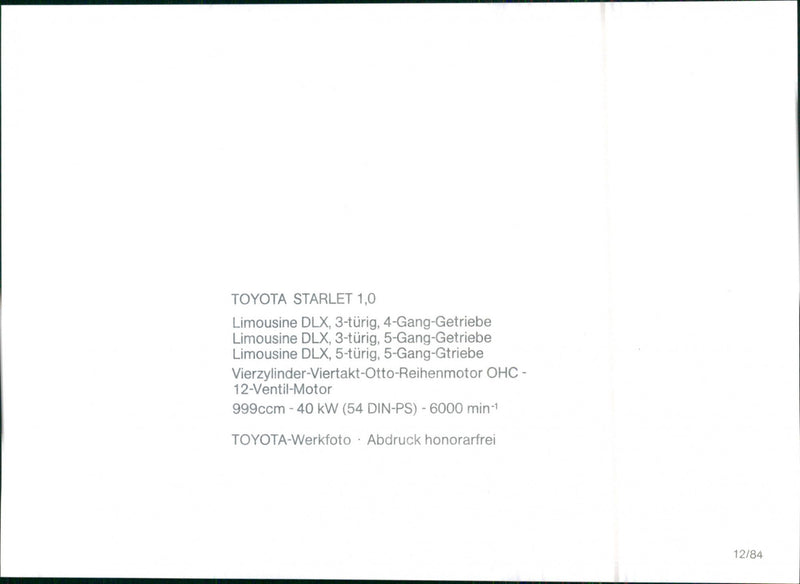 Toyota Starlet 84 - Vintage Photograph