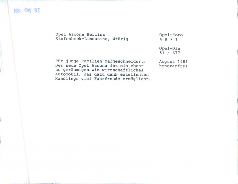 1981 Opel Ascona - Vintage Photograph