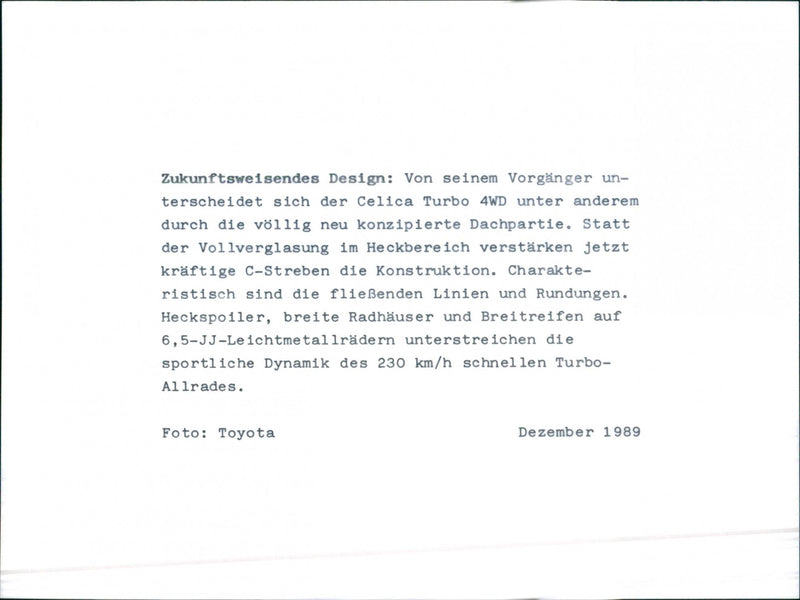 1989 Toyota Celica Turbo 4WD - Vintage Photograph