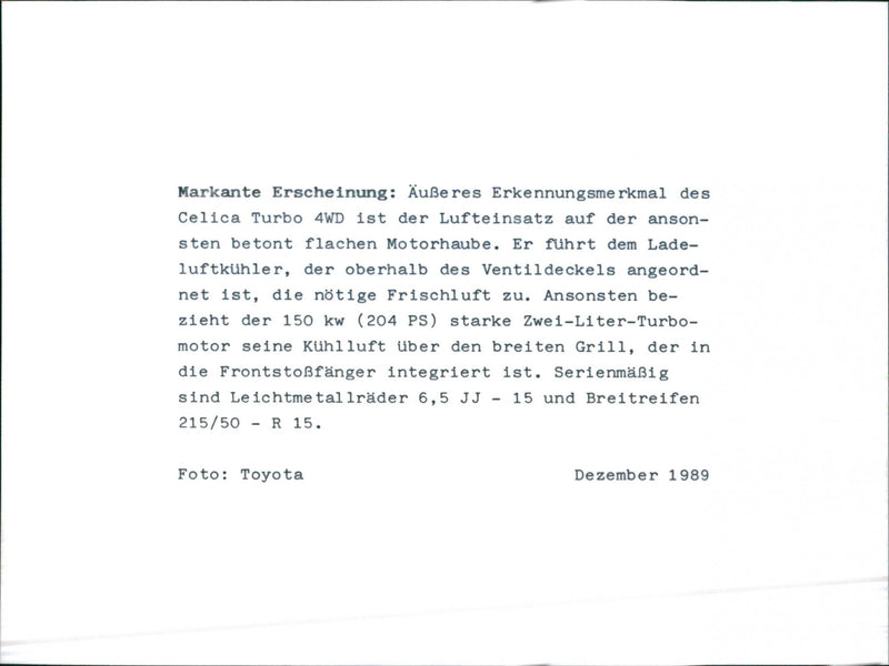 1989 Toyota Celica Turbo 4WD - Vintage Photograph