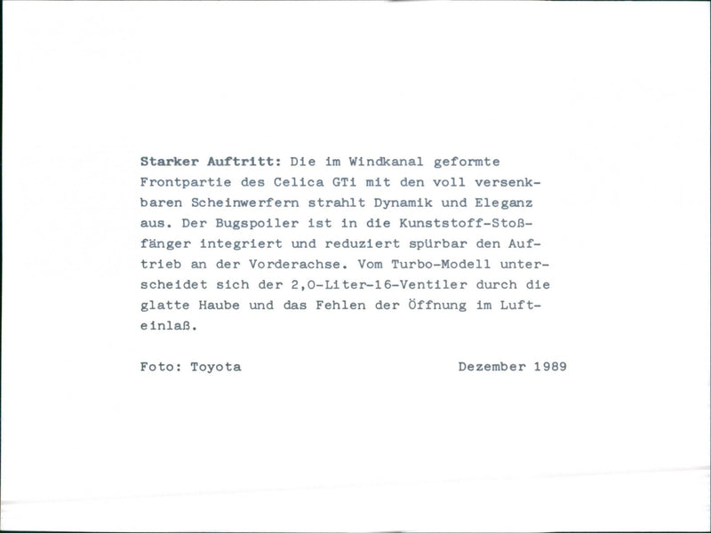 1989 Toyota Celica GTi - Vintage Photograph