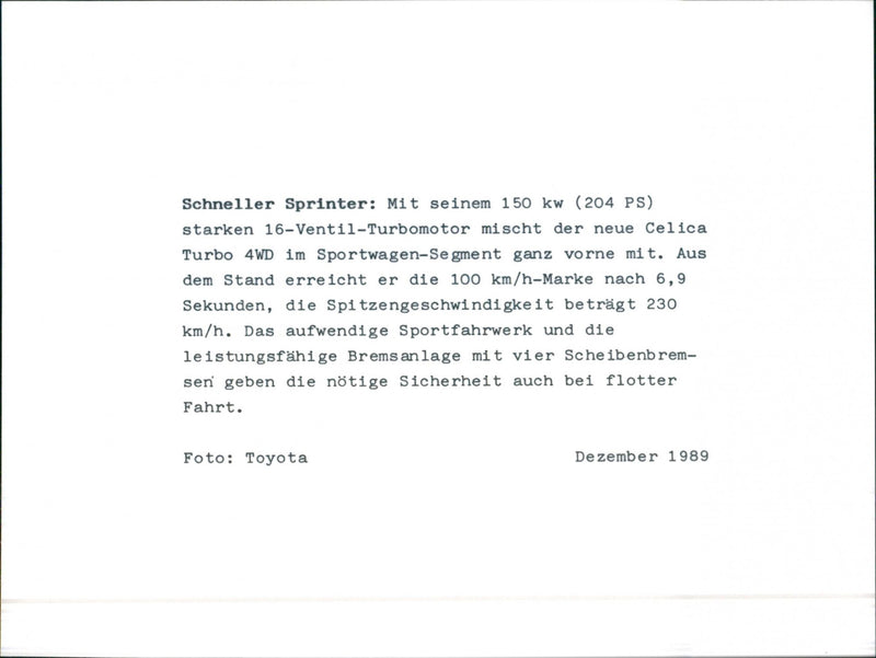 1989 Toyota Celica Turbo 4WD - Vintage Photograph