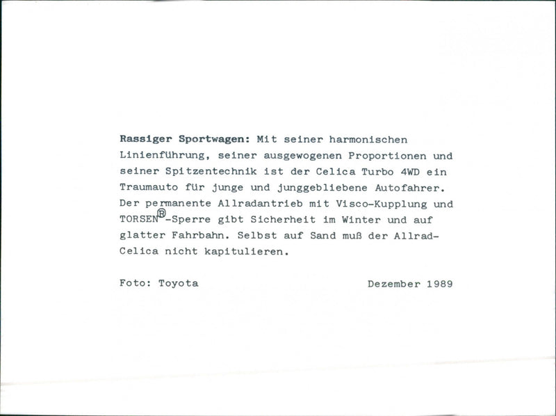 1989 Toyota Celica Turbo 4WD - Vintage Photograph