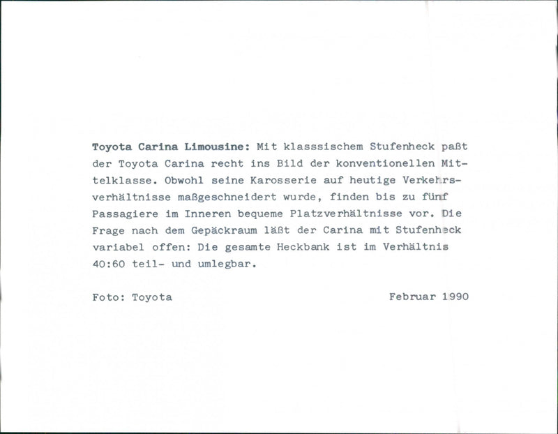 1990 Toyota Carina Sedan - Vintage Photograph