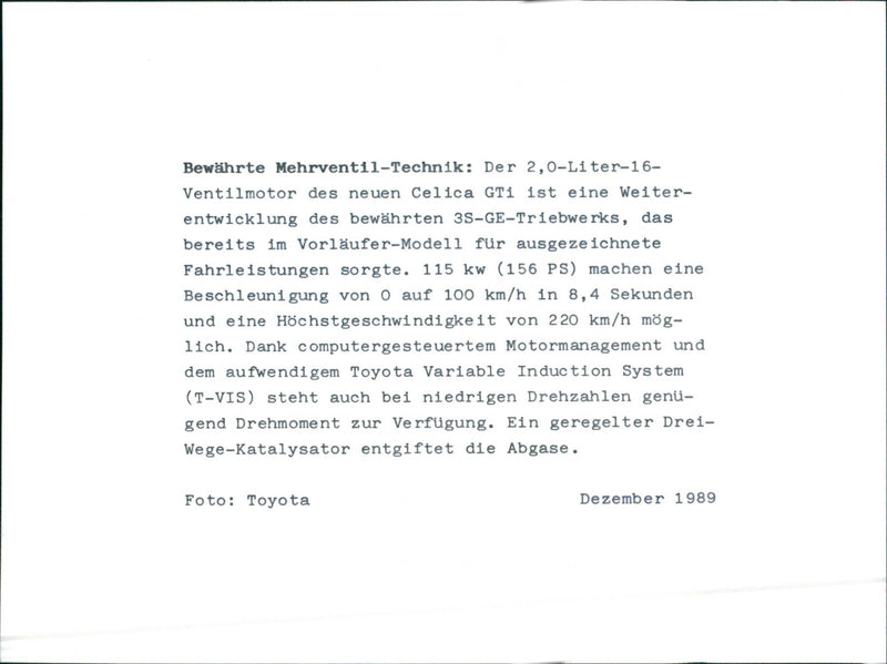 1989 Toyota Celica GTi - Vintage Photograph