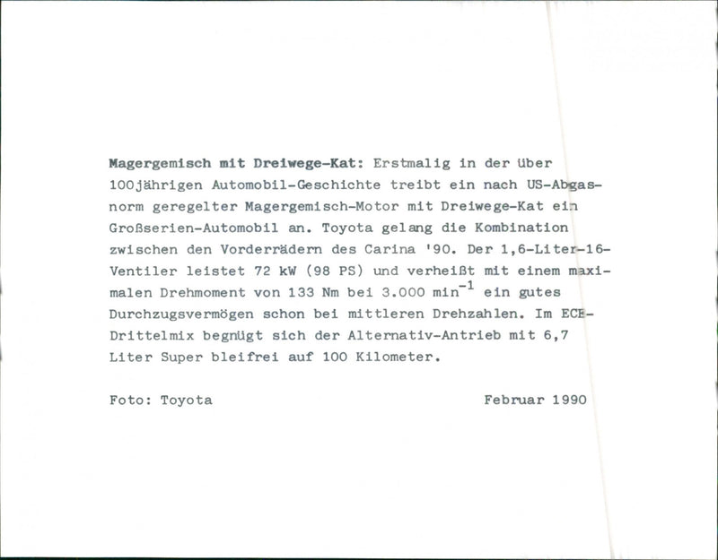 1990 Toyota Carina Engine - Vintage Photograph