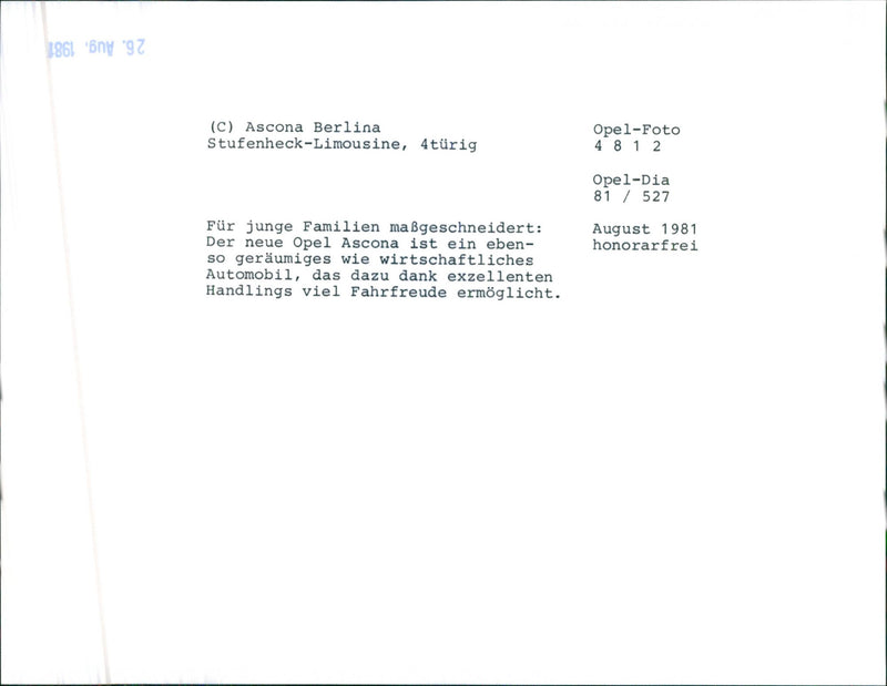 1981 Opel Ascona - Vintage Photograph