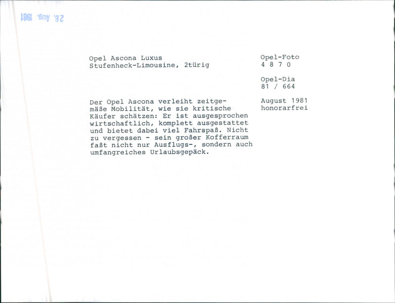 1981 Opel Ascona - Vintage Photograph