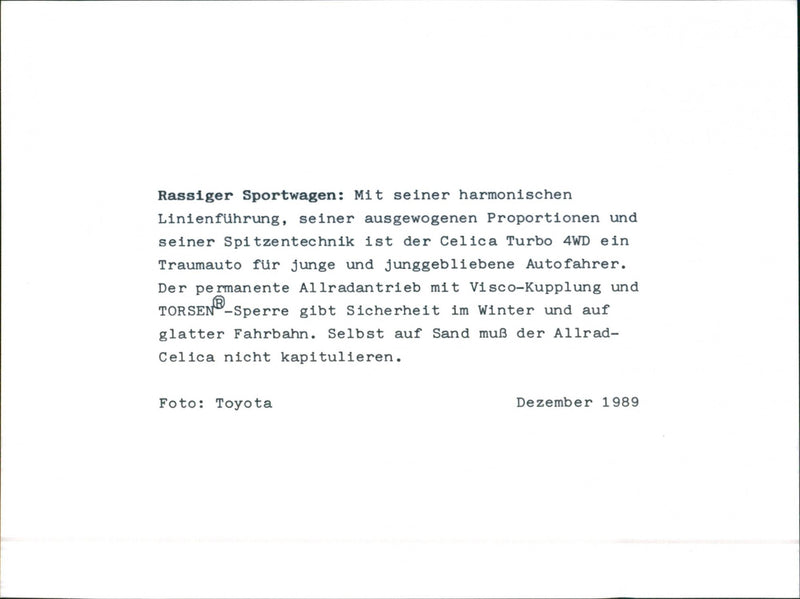 1989 Toyota Celica Turbo 4WD - Vintage Photograph