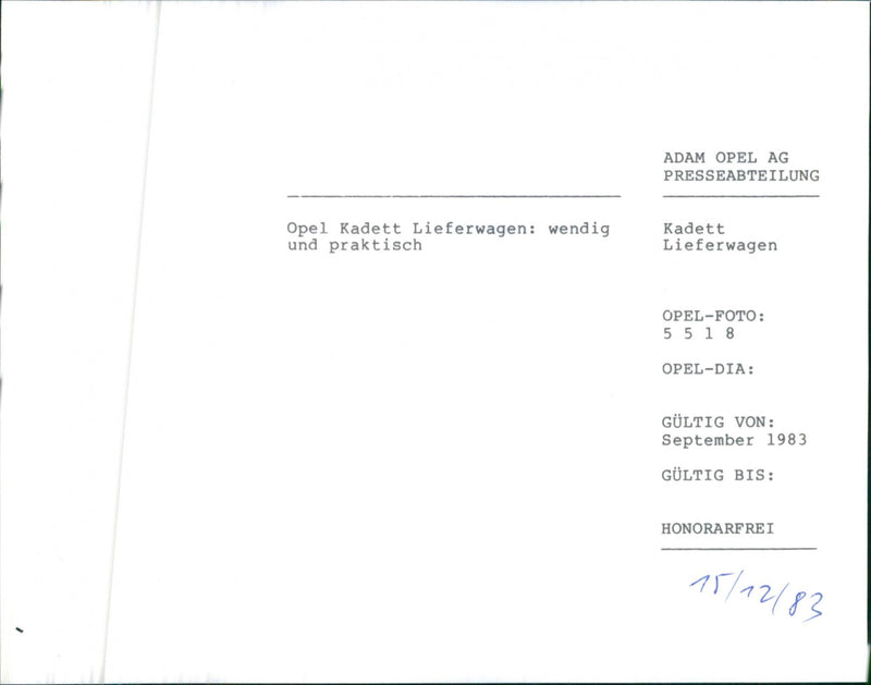 Opel 1983. - Vintage Photograph