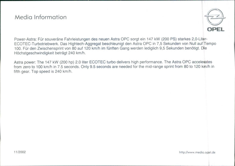 2002 Opel Astra OPC - Vintage Photograph