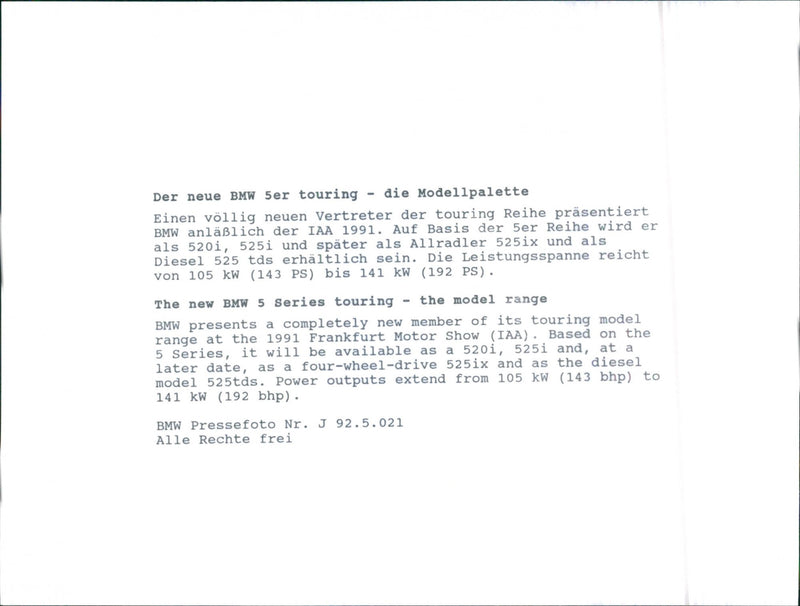 1991 BMW 5ER Touring - Vintage Photograph