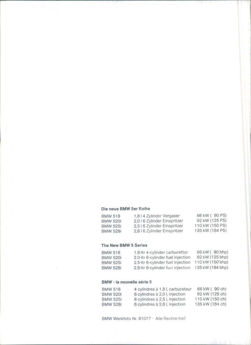 The new BMW 5 series - BMW 518, BMW 520i, BMW 525i and BMW 528i - Vintage Photograph