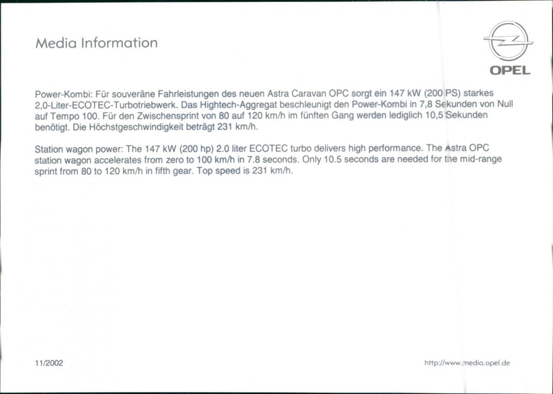 2002 Opel Astra OPC Station Wagon - Vintage Photograph