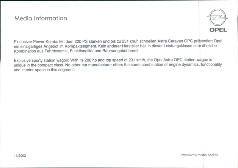 2002 Opel Astra OPC Station Wagon - Vintage Photograph