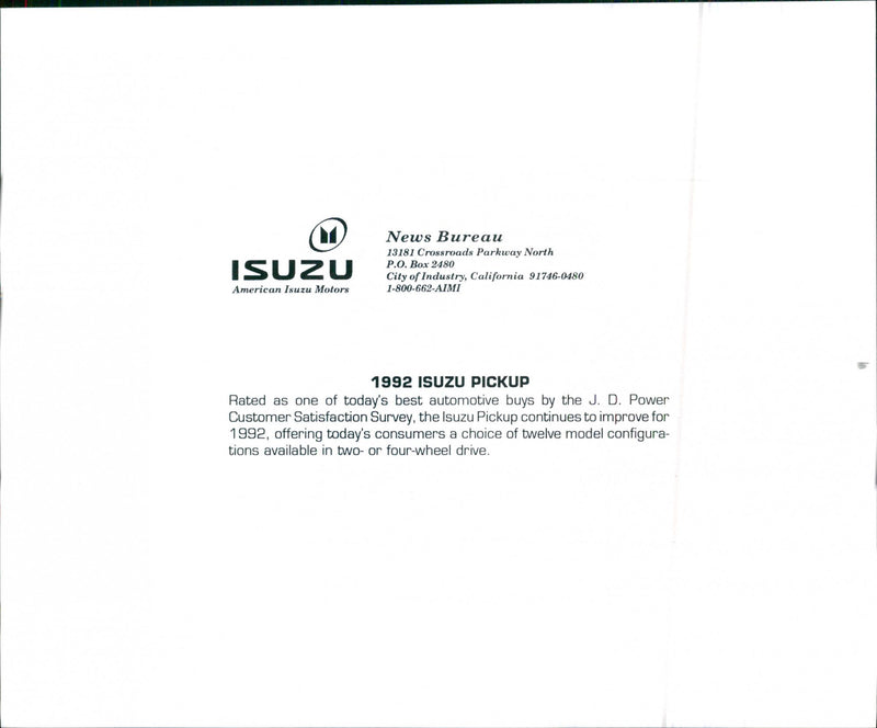 1992 Isuzu Pickup - Vintage Photograph