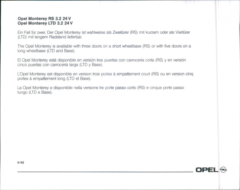 Opel Monterey RS 3.2 24 V and Opel Monterey LTD 3.2 24 V - Vintage Photograph