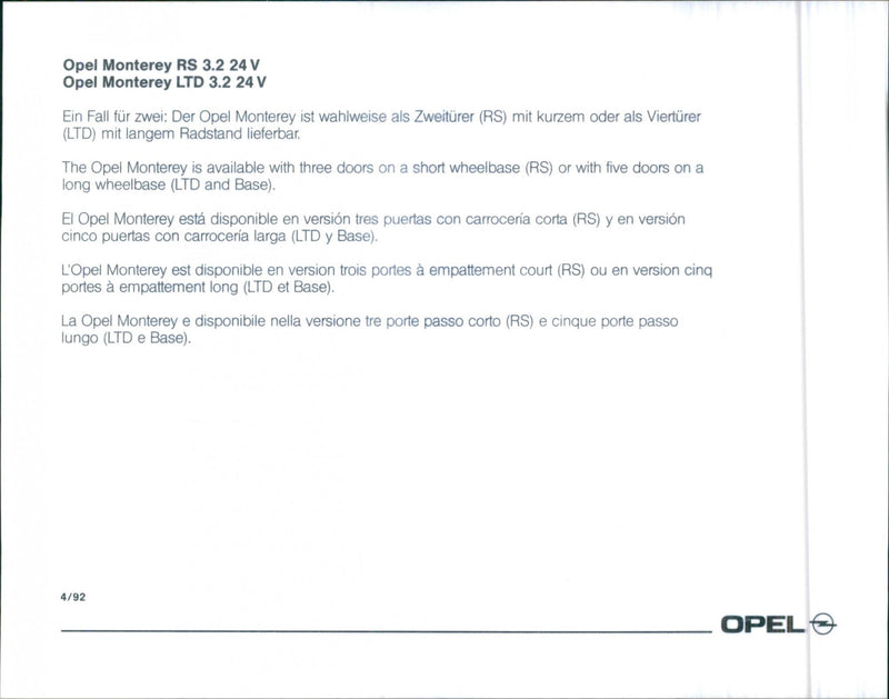 Opel Monterey RS 3.2 24 V and Opel Monterey LTD 3.2 24 V - Vintage Photograph