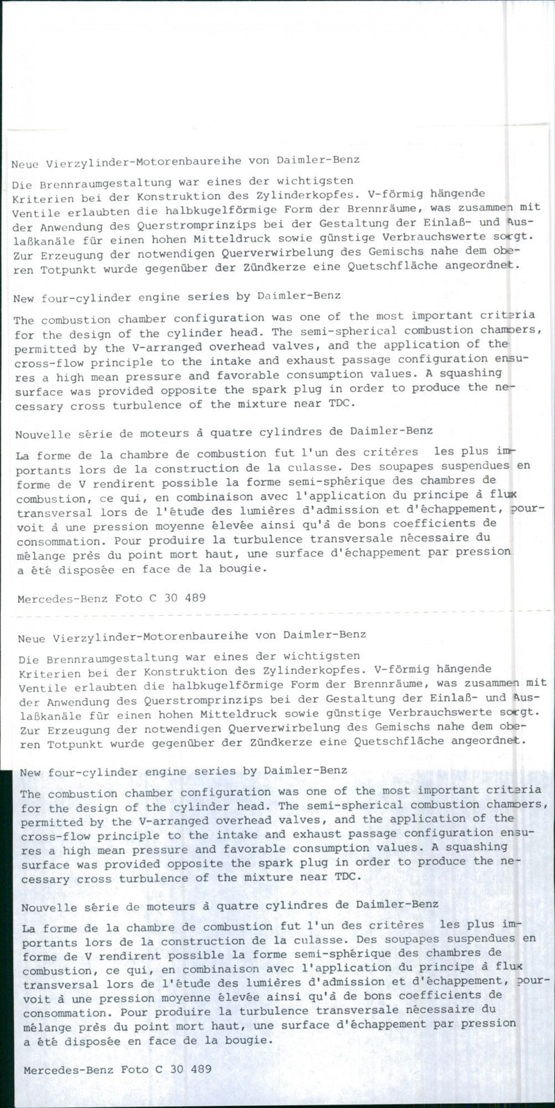 New four-cylinder engine generation by Daimler-Benz. - Vintage Photograph